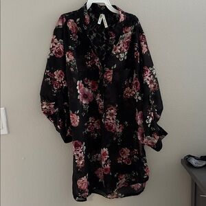 Floral Black and Pink Button-Up Blouse